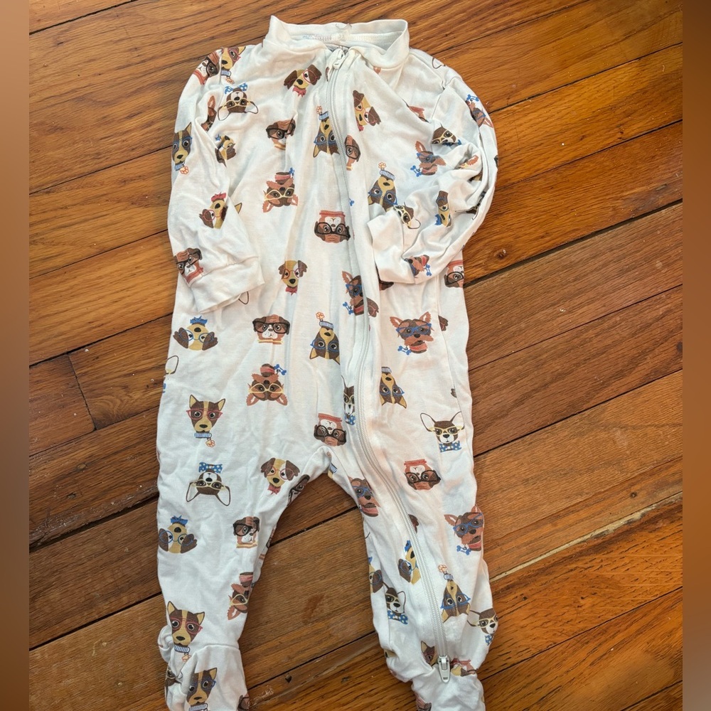 White Footed Baby One-Piece with Playful Puppy Print